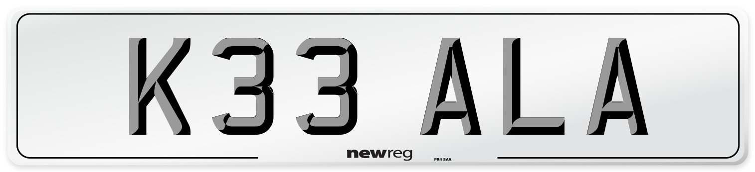 K33 ALA Number Plate from New Reg